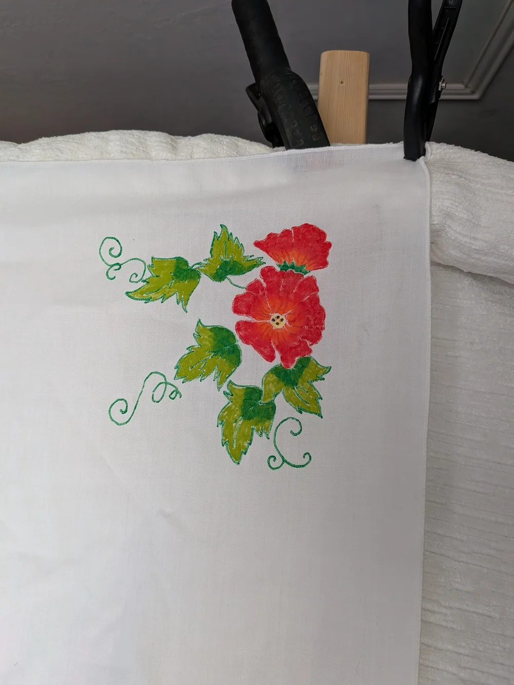 Vintage Hand painted Liquid Embroidery Cotton Table Cloth Vine Coffee Grinder